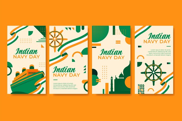 Vector gratuito colección plana de historias de instagram del día de la marina india