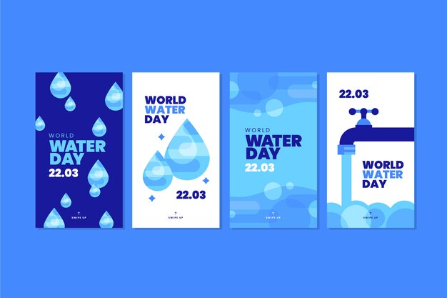 Vector gratuito colección plana de historias de instagram del día mundial del agua