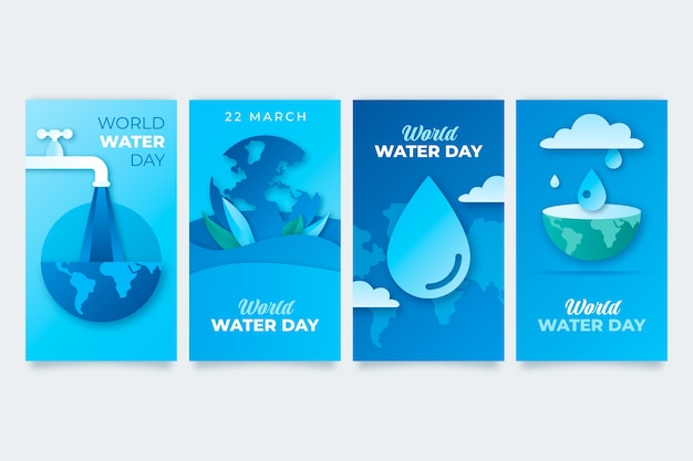 Vector gratuito colección plana de historias de instagram del día mundial del agua