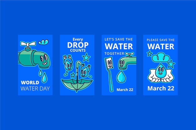 Vector gratuito colección plana de historias de instagram del día mundial del agua