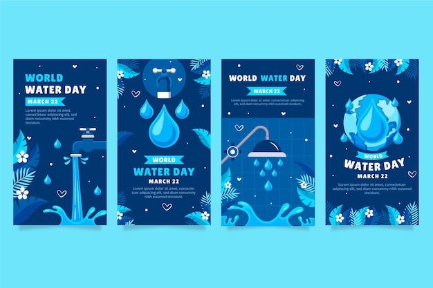 Vector gratuito colección plana de historias de instagram del día mundial del agua