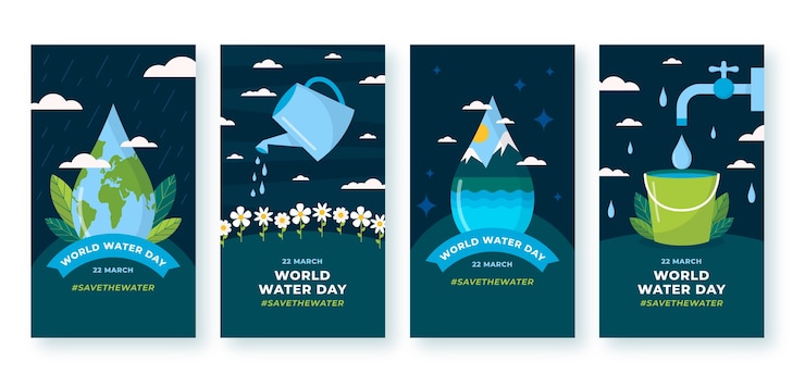 Vector gratuito colección plana de historias de instagram del día mundial del agua