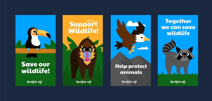 Vector gratuito colección plana de historias de instagram del día mundial de los animales