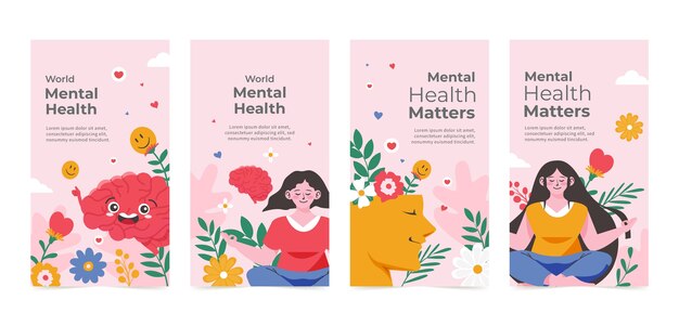 Colección plana de historias de instagram del día mundial de la salud mental