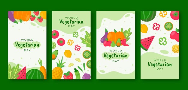 Colección plana de historias de instagram del día mundial del vegetariano