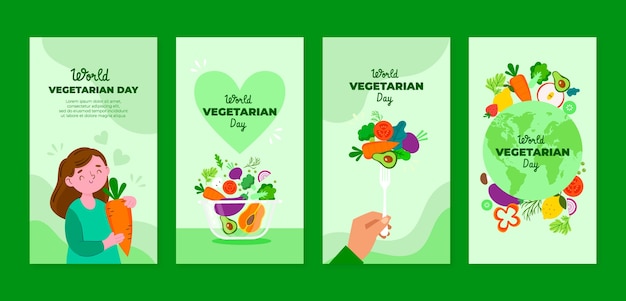 Colección plana de historias de instagram del día mundial del vegetariano