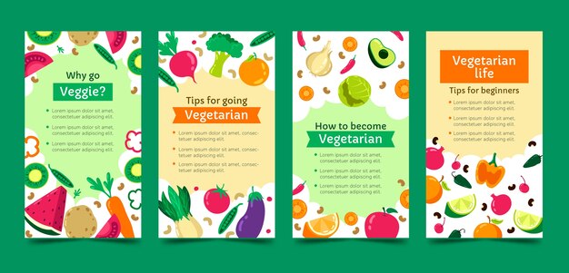 Colección plana de historias de instagram del día mundial del vegetariano