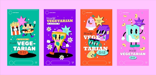 Vector gratuito colección plana de historias de instagram del día mundial del vegetariano