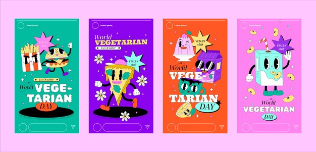 Colección plana de historias de instagram del día mundial del vegetariano
