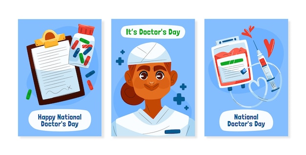 Vector gratuito colección plana de historias de instagram del día nacional del médico