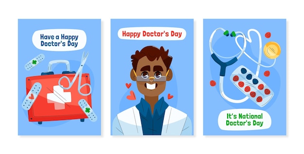 Vector gratuito colección plana de historias de instagram del día nacional del médico