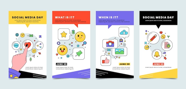 Vector gratuito colección plana de historias de instagram del día de las redes sociales