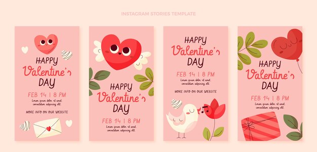 Colección plana de historias de instagram del día de san valentín