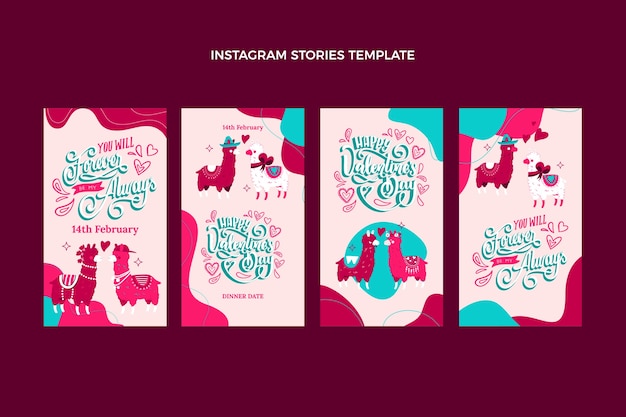 Colección plana de historias de instagram del día de san valentín