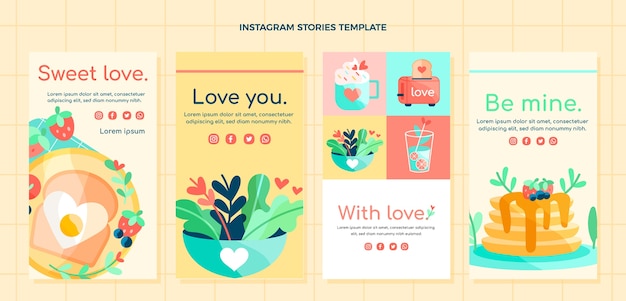 Colección plana de historias de instagram del día de san valentín