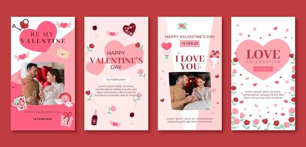 Colección plana de historias de instagram del día de san valentín