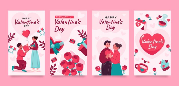 Colección plana de historias de instagram del día de san valentín