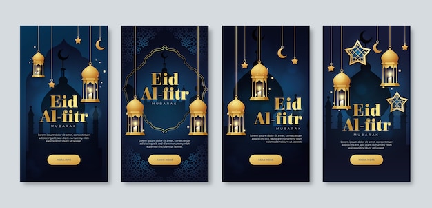 Vector gratuito colección plana de historias de instagram de eid al-fitr