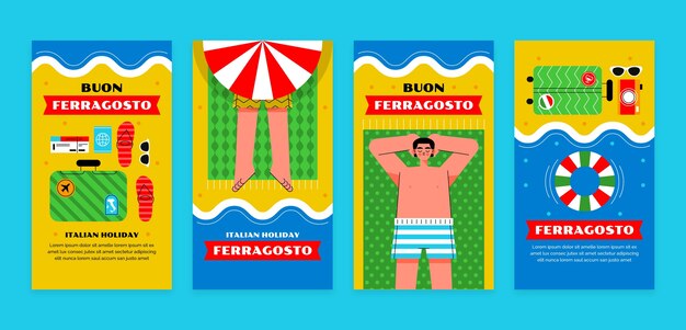 Colección plana de historias de instagram de ferragosto
