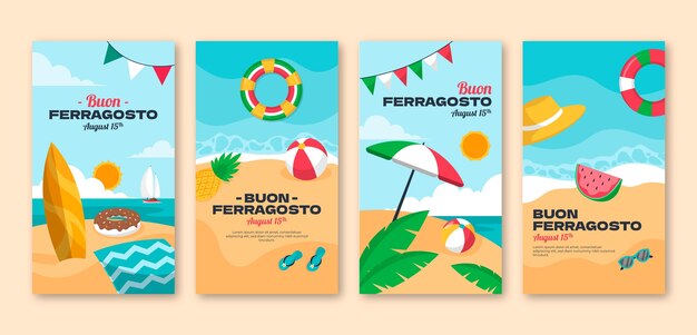 Colección plana de historias de instagram de ferragosto