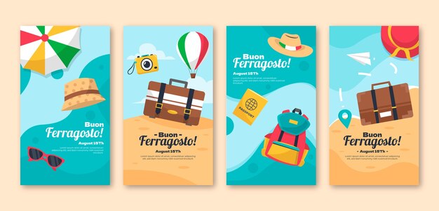 Colección plana de historias de instagram de ferragosto