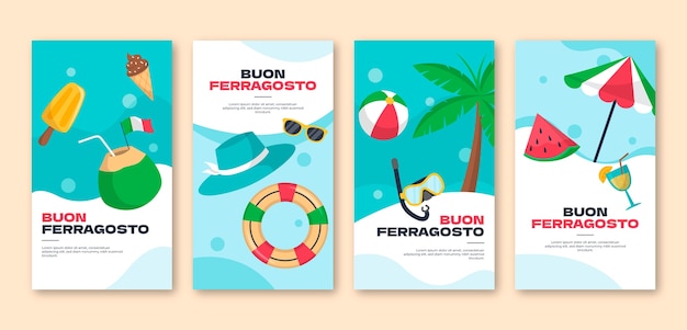 Colección plana de historias de instagram de ferragosto