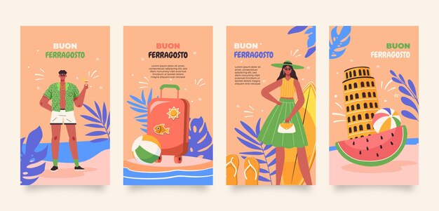 Colección plana de historias de instagram de ferragosto
