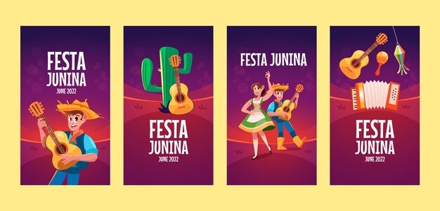 Colección plana de historias de instagram de festas juninas