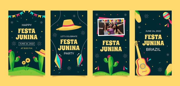 Colección plana de historias de instagram de festas juninas
