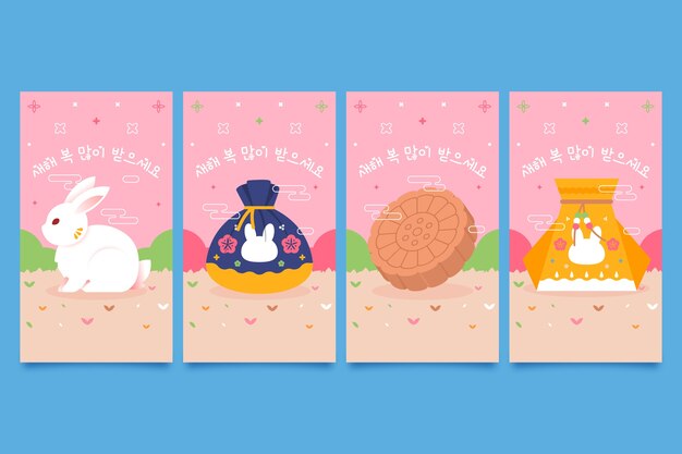 Colección plana de historias de instagram para el festival seollal