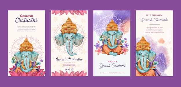 Vector gratuito colección plana de historias de instagram de ganesh chaturthi