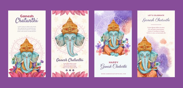 Colección plana de historias de instagram de ganesh chaturthi