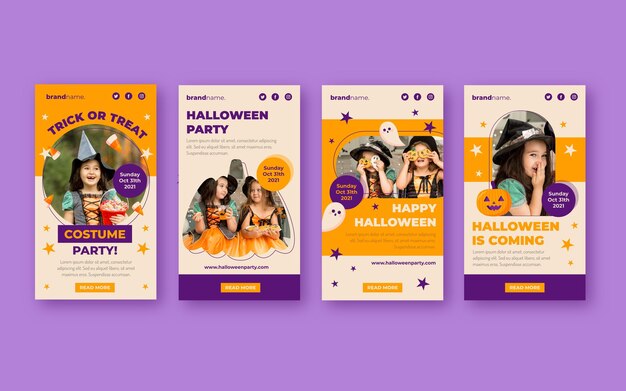 Colección plana de historias de instagram de halloween con foto