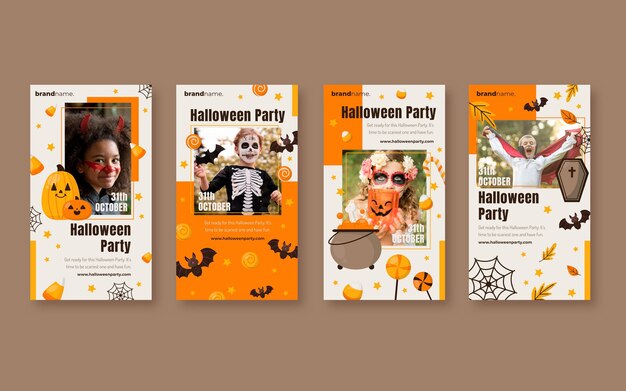 Colección plana de historias de instagram de halloween