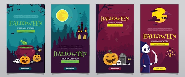 Vector gratuito colección plana de historias de instagram de halloween