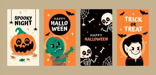 Colección plana de historias de instagram de halloween