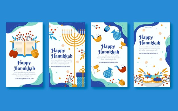 Colección plana de historias de instagram de hanukkah
