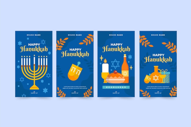 Colección plana de historias de instagram de hanukkah