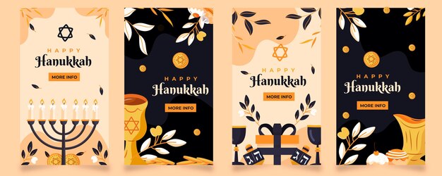 Colección plana de historias de instagram de hanukkah