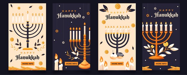 Colección plana de historias de instagram de hanukkah