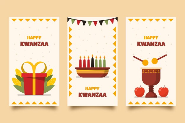 Colección plana de historias de instagram de kwanzaa