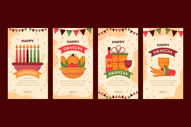 Colección plana de historias de instagram de kwanzaa