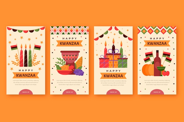 Colección plana de historias de instagram de kwanzaa