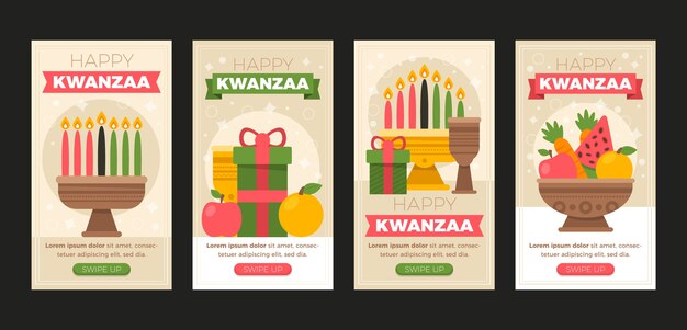 Colección plana de historias de instagram de kwanzaa