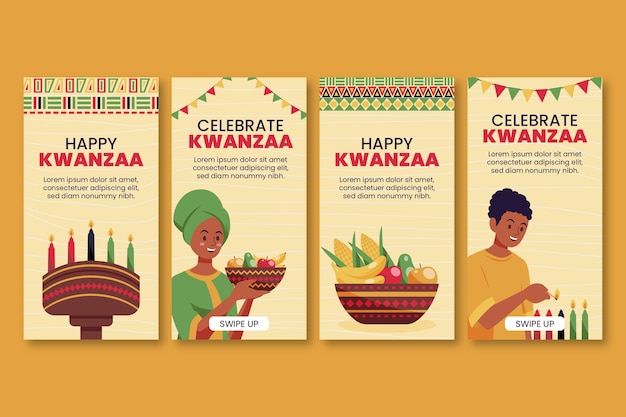 Colección plana de historias de instagram de kwanzaa