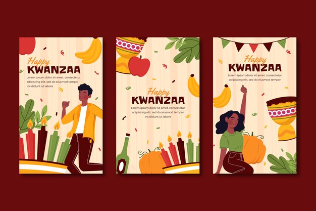 Colección plana de historias de instagram de kwanzaa