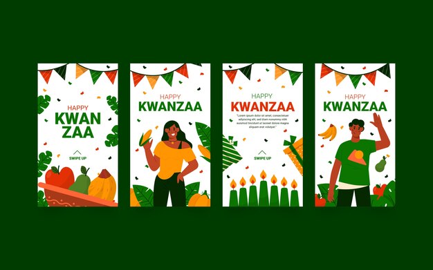 Colección plana de historias de instagram de kwanzaa