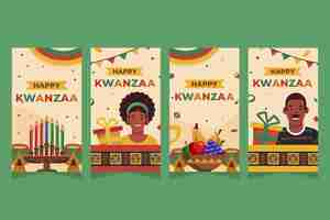 Vector gratuito colección plana de historias de instagram de kwanzaa