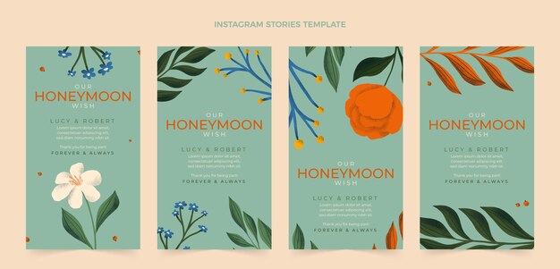 Colección plana de historias de instagram de luna de miel