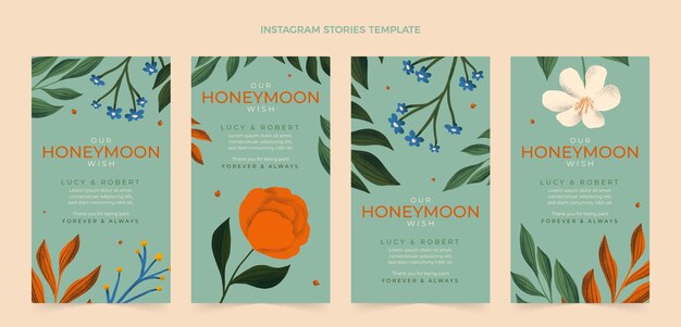 Colección plana de historias de instagram de luna de miel